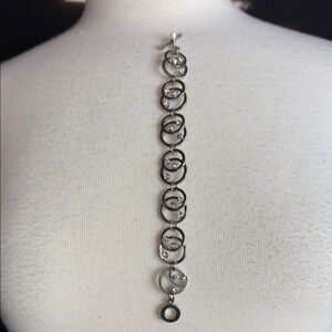 Silver and Rhinestone Circle Link Toggle Bracelet